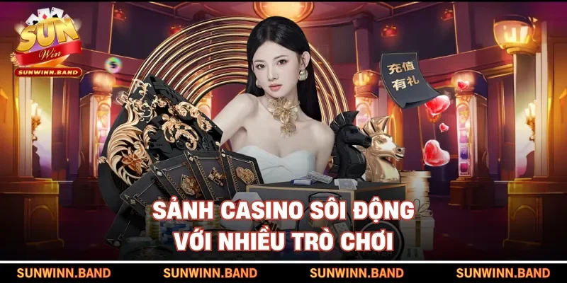 Sảnh casino sôi động với nhiều trò chơi